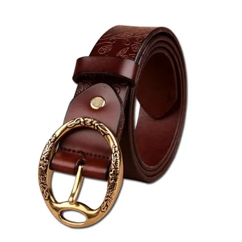 

High Quality Women Embossing Cowhide Leather Belt Alloy Pin Buckles Fashion Wild Leather Belts For Female Jeans Dropshipping
