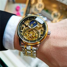 AOKULASIC reloj mecánico automático para hombre, cronógrafo de pulsera informal con espejo Hardlex, diseño hueco, Tourbillon