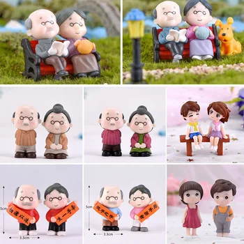 

1set Mini Figures Chair Grandma Grandpa Sweety Lovers Couple Ornament For Fairy Garden Figurines Miniature Home Decoration