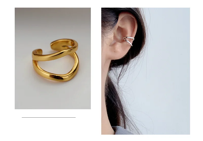 Ear Clip Earrings Clip Earrings Ear Clip Ear Accessories 1PC INS Style Simple S925 Sterling Silver Double-Layer Open Geometric Ear Clip Without Pierced Silver 925 Jewelry