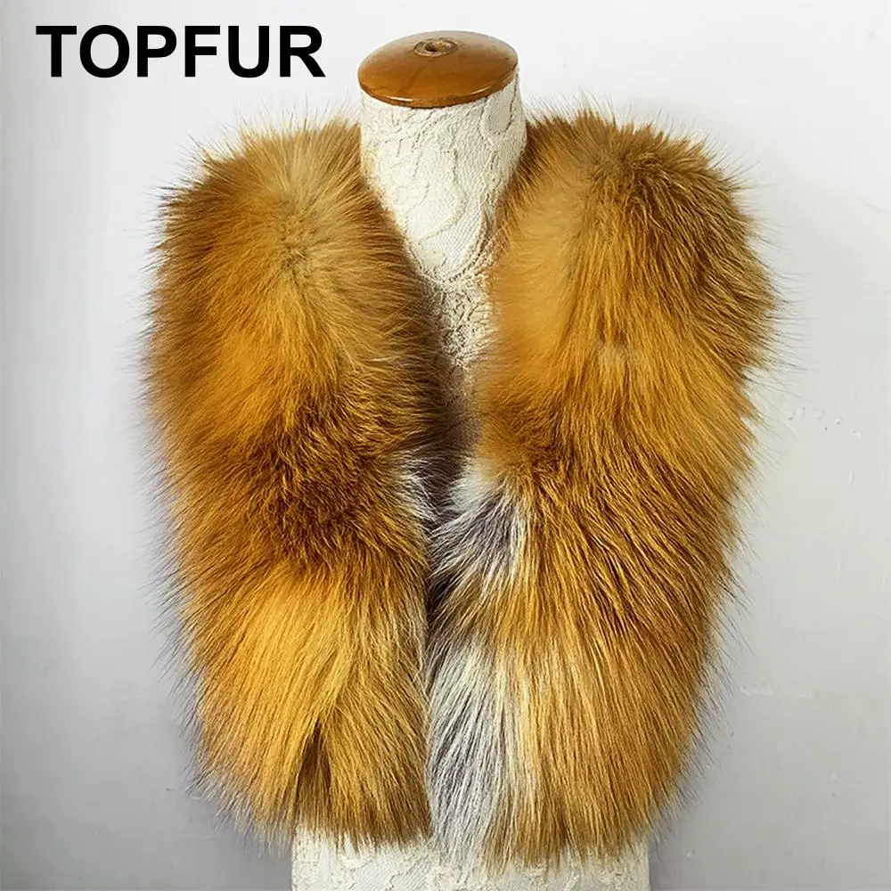 TOPFUR Модный зимний женский длинный шарф, шаль, женские шарфы из натурального меха, настоящий красный Лисий мех, натуральный мех, роскошные шарфы для женщин
