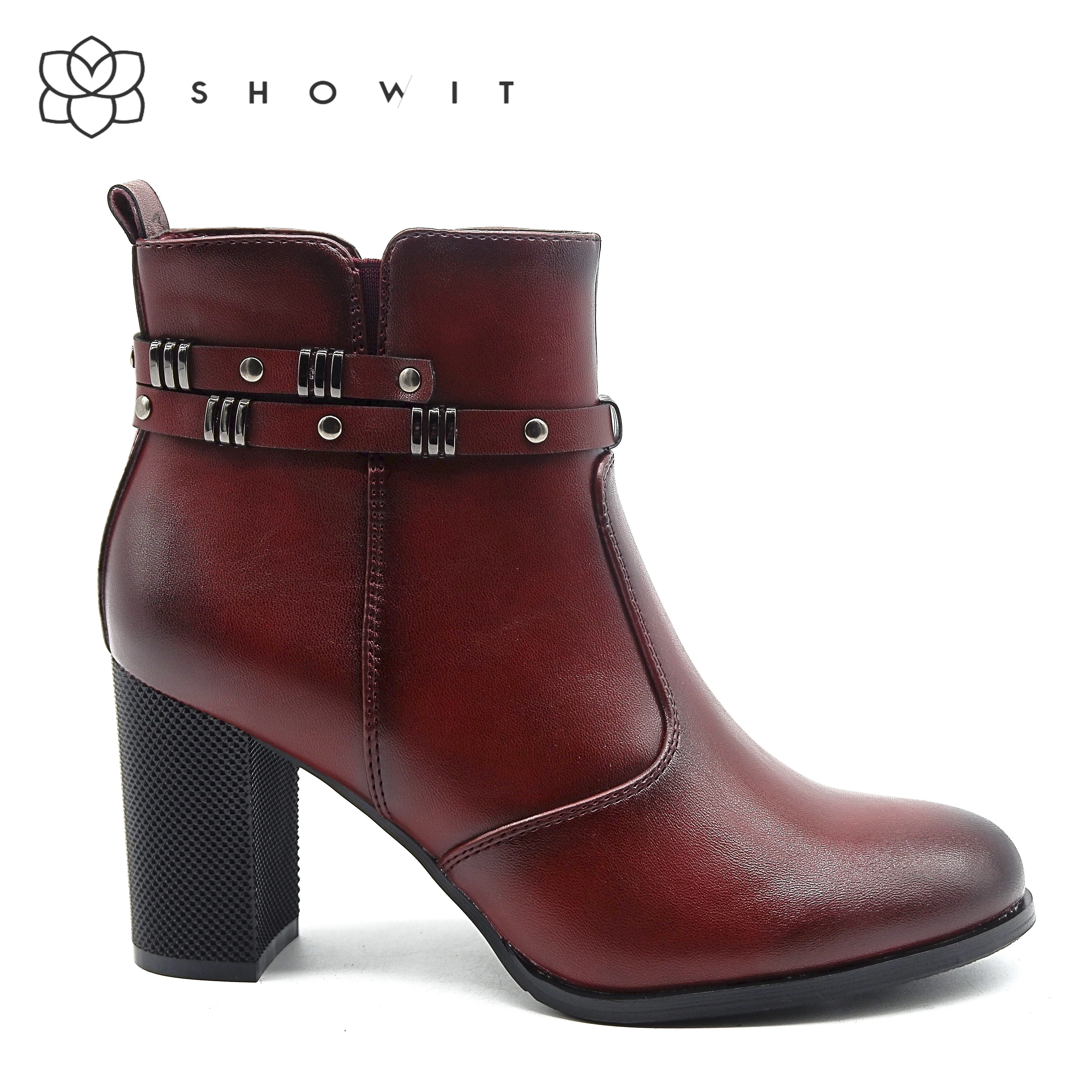 

Nice styles rivet Female's boots Square and High Heel Ankle Classic Fall Boot With Round Toe comfort autumn zipper lady footwear