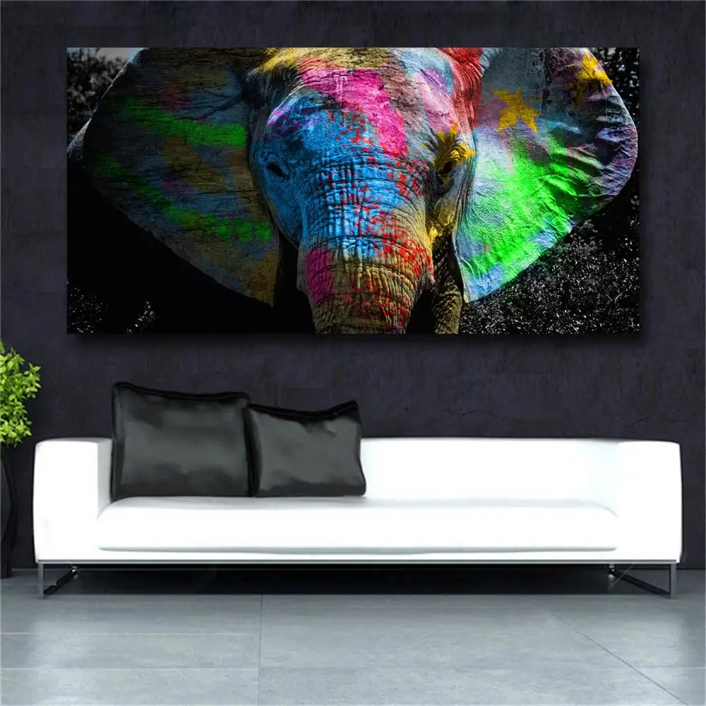 Colorful African Elephant Canvas Painting Wall Art Animal Oil Paintings Huge Size Wall Prints Posters For Living Room