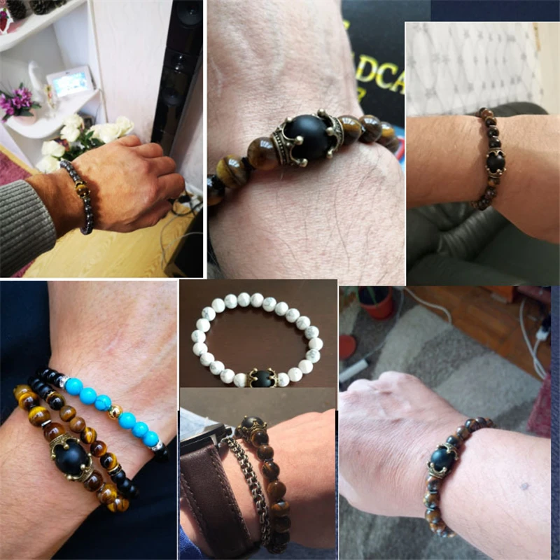 Очаровательный браслет для мужчин, модный, роскошный, античный, корона, высокое качество, тигровый глаз, ювелирное изделие, из бисера, браслеты для мужчин, Pulseira bileklikTR