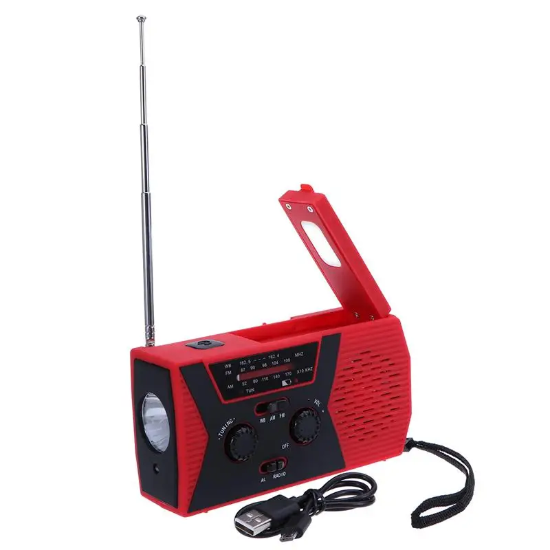 Прочный аварийный Солнечный Кривошип AM FM Camp радио со светодиодным фонариком USB