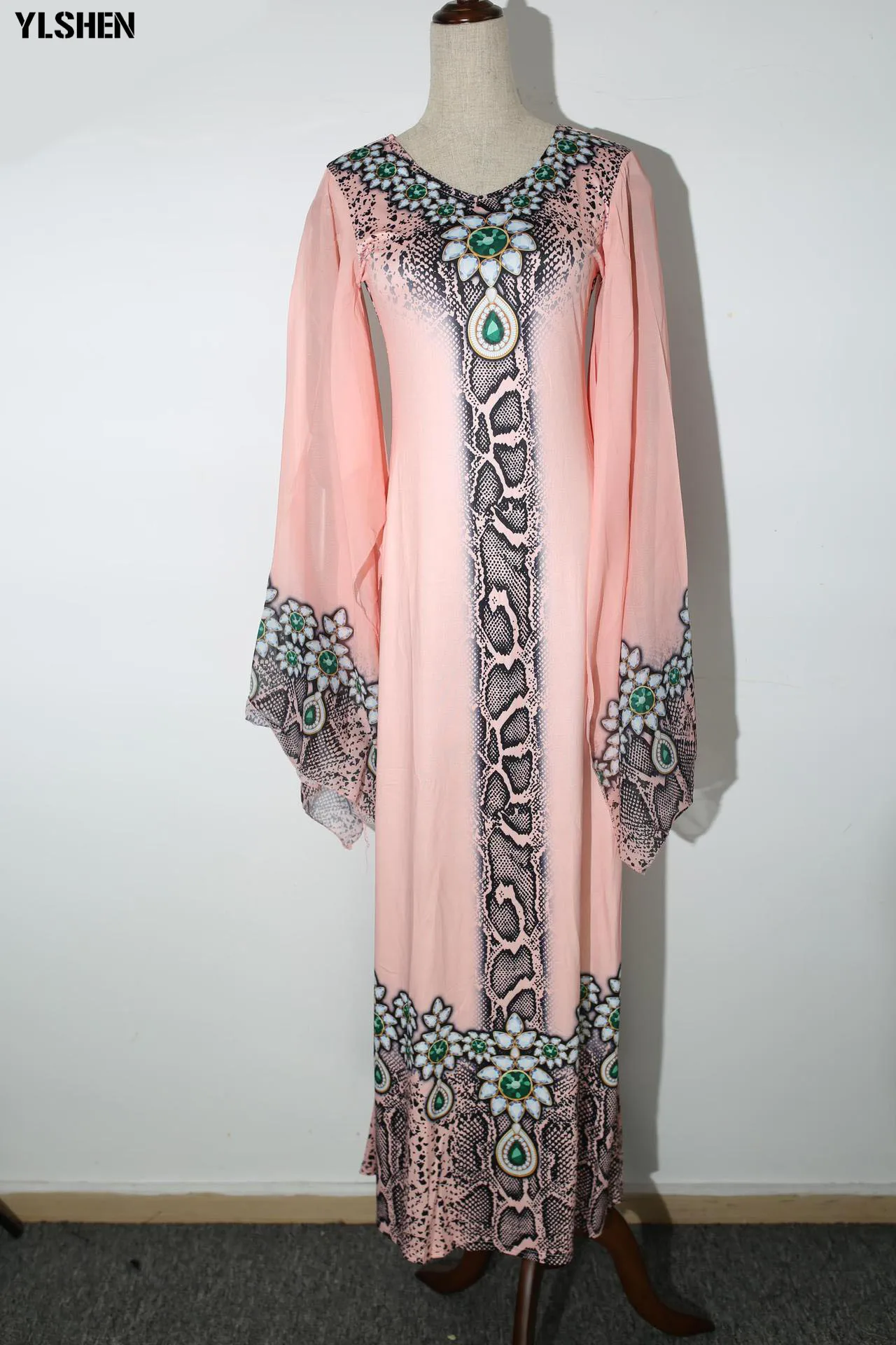 Style2 Pink Новые африканские платья для женщин с принтом Дашики африканская одежда Базен Riche сексуальное тонкое платье с рюшами на рукавах длинное Африканское платье макси для женщин - Цвет: Style2 Pink