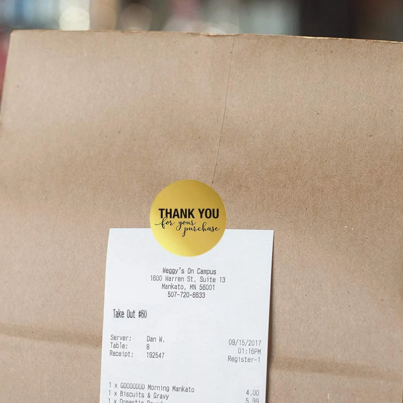 1 Inch Round Gold Foil Thank You For Your Purchase Stickers / 500 Labels Per Roll