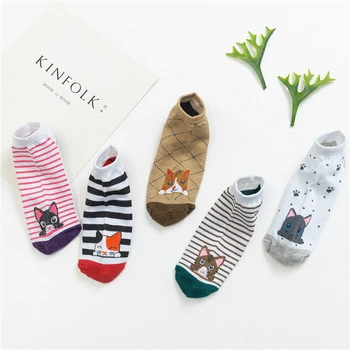 

5Pairs/Lot Summer Korea socks women Cartoon Smiley duck fruit Cat Socks Cute Animal Funny Ankle Socks Cotton invisible socks