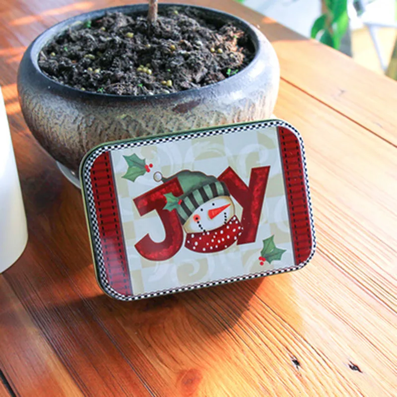 D Christmas Storage Candy Tin Box Candy Jar Xmas Snowman Box Tea Leaf Case Storage Organizer Christmas Decorations For Home - Цвет: D