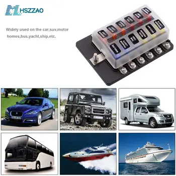 

Automotive 1 in 12-way PC waterproof Fuse Box Holder 5A 10A 15A 20A Fuses Spade For cars, SUV, RV, buses, yachts, boats, etc.