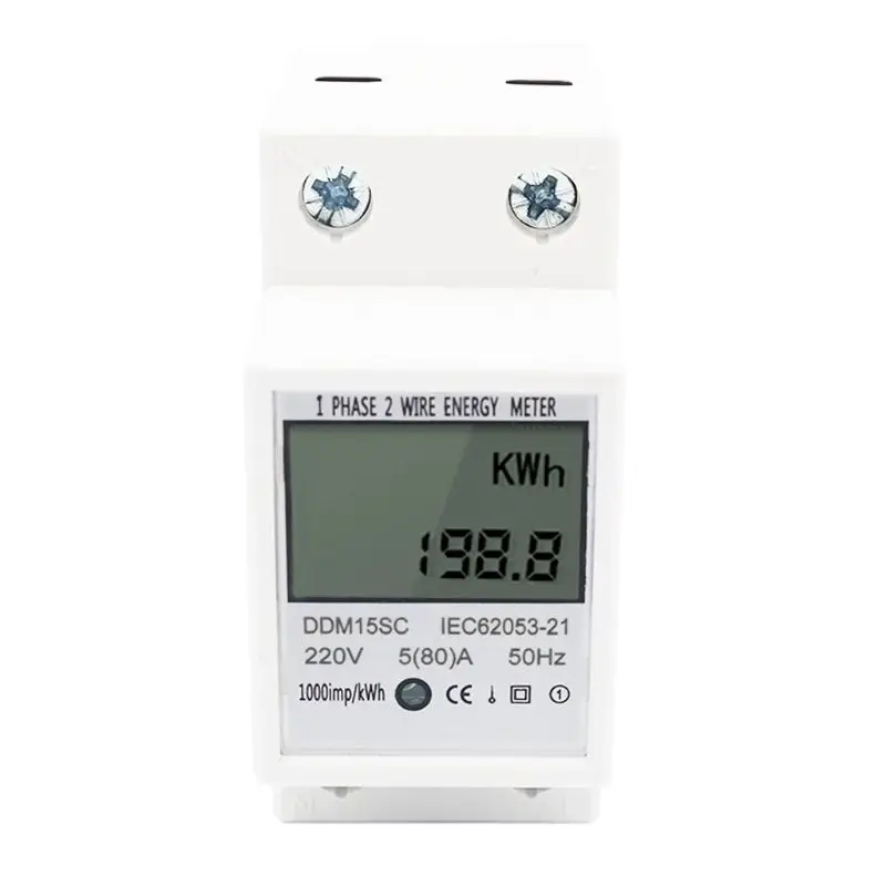 

Digital Energy Meter 5(80A) LCD Digital Display Single Phase DIN-Rail Electronic Energy KWh Meter DDM15SC