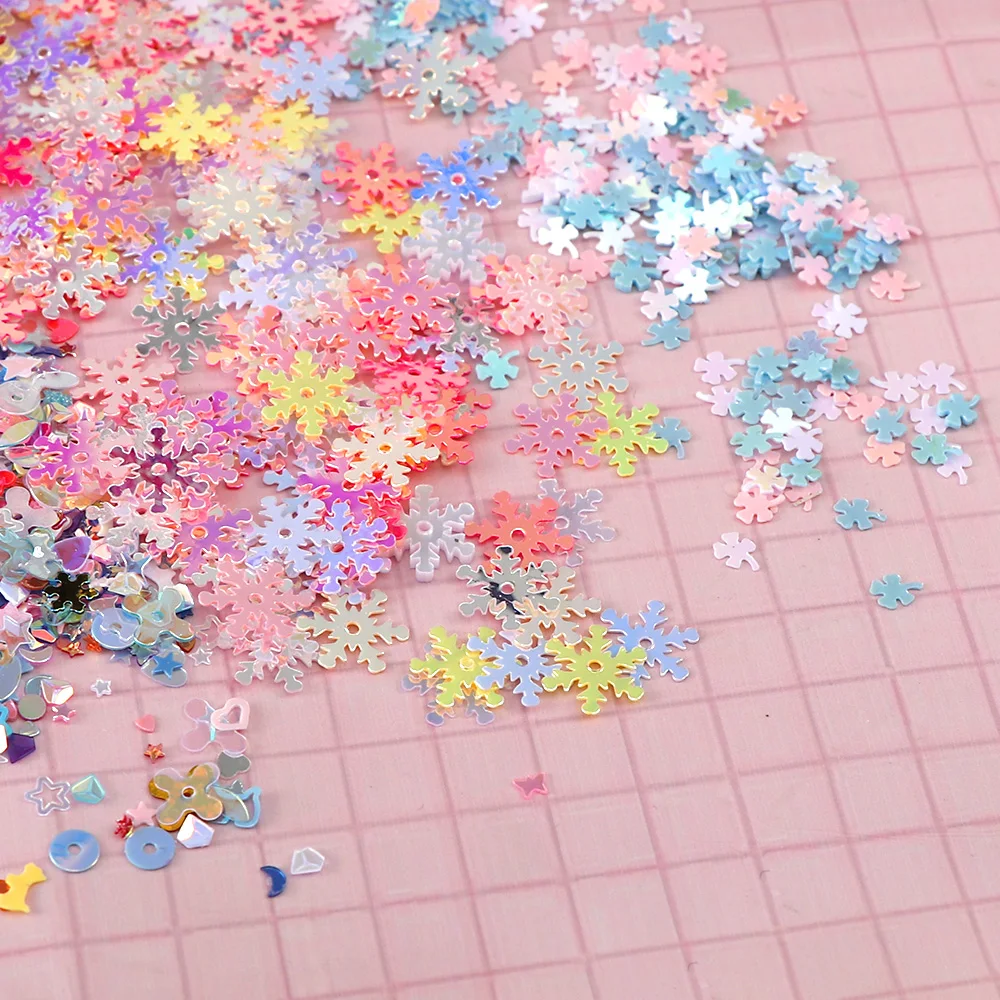 

14g Leaf Snowflake Mix Laser Sequins Nail Art,Brilliant Glitter PVC Loose Nail Sequin,Wedding Decoration Craft Confetti