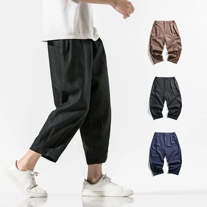Linen Mens Harajuku Harem Pants Mens Japan Style Jogging Casual