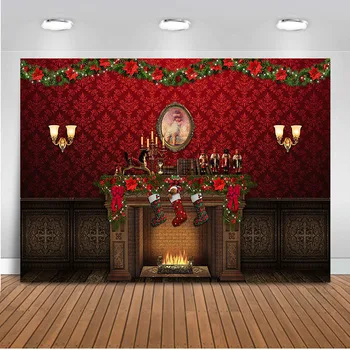 

Vintage Christmas Fireplace Backdrop for photography Retro Background for photocall Christmas Fireplace Old Master Fireplace