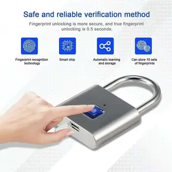 

Black/Silver Luggage Cabinet Lock Smart Padlock Modern Simplicity Office Wardrobe Trunk Biometric Locks Travel Fully Automatic
