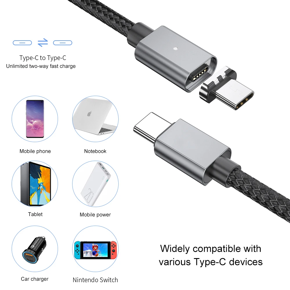 Магнитный кабель USB Type C на PD 5 А шнур для Samsung Note 10 100 Вт магнитное зарядное