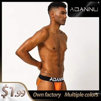 

Hot Sale Cotton Low waist Gay Men Sexy Underwear Thong Men Jockstrap LOGO Sissy panties Mens Thongs And G strings Sexi AD139