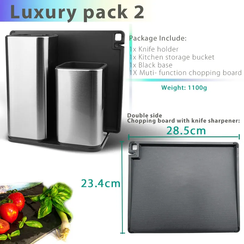 Luxury Pack 2 Держатель ножей из нержавеющей стали, кухонная подставка для ножей, многофункциональный керамический нож для шеф-повара Santoku, блок кухонных принадлежностей, инструмент для приготовления пищи - Цвет: Luxury Pack 2