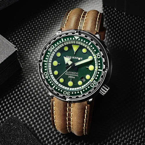 Новые автоматические часы San Martin Tuna SBBN031 300m водонепроницаемые часы NH36 MOV'T наручные часы нержавеющая сталь наручные часы для дайвинга мужские - Цвет: green
