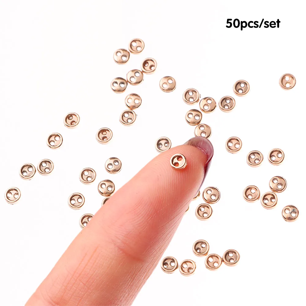Doll Accessories 50pcs 3mm 4mm Mini Buttons Metal Round Buttons Doll for 1/12 1/6 DIY Sewing Doll Clothing Accessories