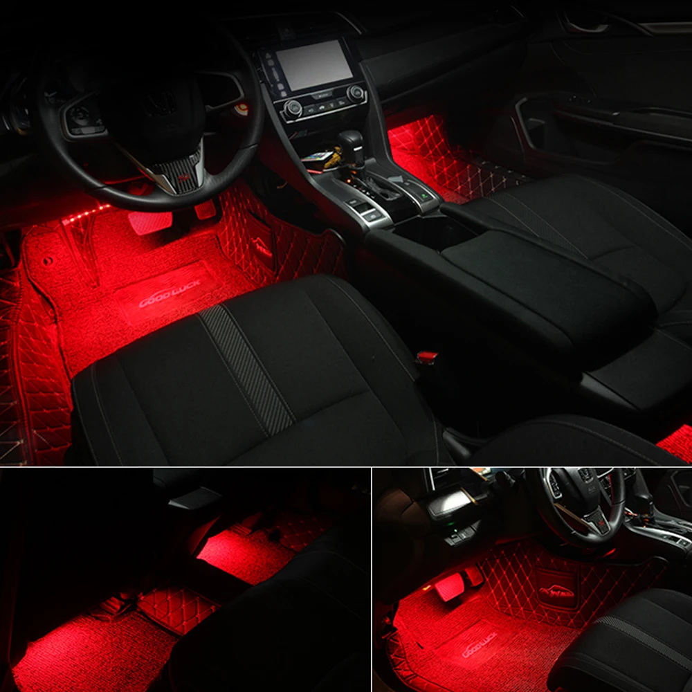 4 шт./компл. RGB 7 цветов 9SMD 5050 светодиодный неоновая лента атмосферный свет музыка дистанционное управление салона автомобиля модные украшения