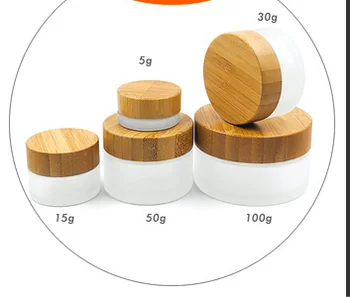 

50pcs CBD Jar 5g 15g 30g 50g 100g Recycled Frosted Glass Jars With Bamboo Lids bamboo cosmetic jar glass for face cream packing