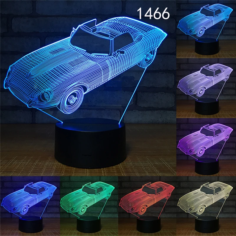 77 3D ночник модель гоночной машины светодиодный ночник супер SportsCar пони автомобиль акриловая детская USB атмосфера домашний декор настольная лампа - Испускаемый цвет: 77