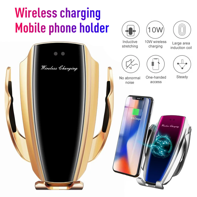 

Automatic Clamping Wireless Car Charger 10W Fast Charging Phone Holder Mount in Car Air Vent for iPhone XR 8Plus Smartphone