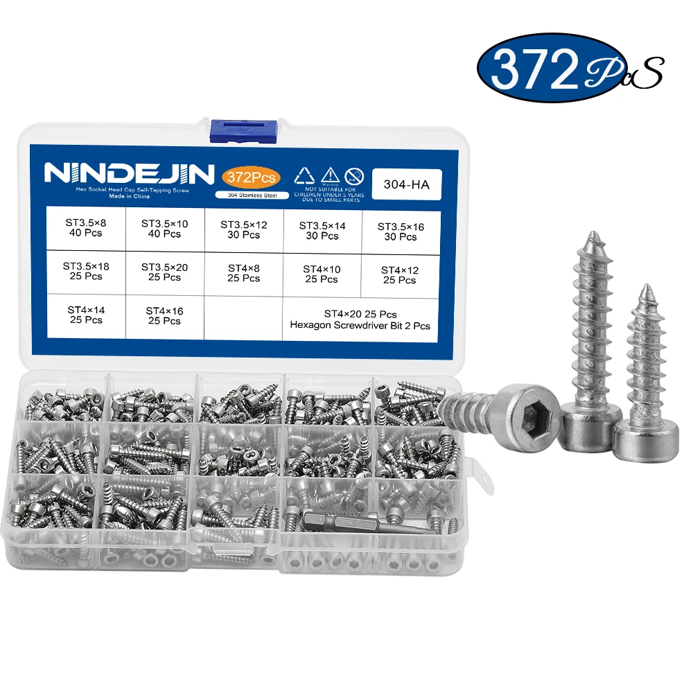 372 шт. m2.6 m3 m3.5 m4 набор саморезов с шестигранной головкой и шестигранной головкой из нержавеющей стали набор винтов с шестигранной головкой ассорти - Цвет: 304-HA-372