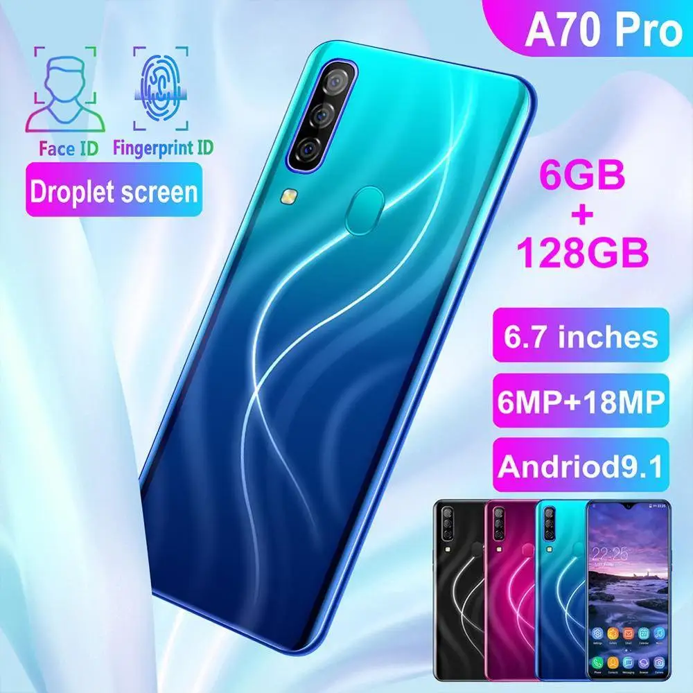Новые смартфоны A70 Pro, 6 ГБ ОЗУ, 128 Гб ПЗУ, мобильные телефоны, Android 9,1, Распознавание отпечатков пальцев, разблокированные 6,7 HD+ 720x1560 мобильные телефоны