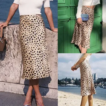 

Womens skirt Fashion Womens Zipper Elastic Waist Leopard Printing Loose Casual A-Line Skirts юбка юбка женская Free Shipping D4