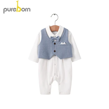 

Pureborn Baby Boys Romper+Vest 2pcs Newborn Boys Gentleman Bowtie Striped Clothing Set Boutique Toddler Baby Clothes