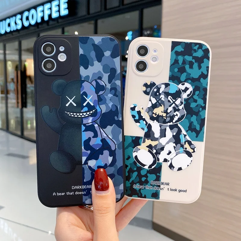 Чехол для iphone 13 pro с мультяшным крутым темным медведем чехол телефона 12 mini 11 Xs max se 8