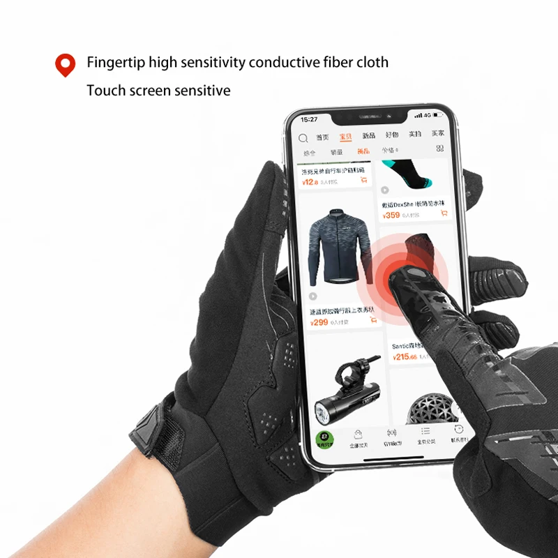 Baratos Guantes de ciclismo ROCKBROS guantes de bicicleta de pantalla táctil térmicos a prueba de viento guantes de bicicleta mantener caliente Otoño Invierno grueso equipo de guantes deportivos