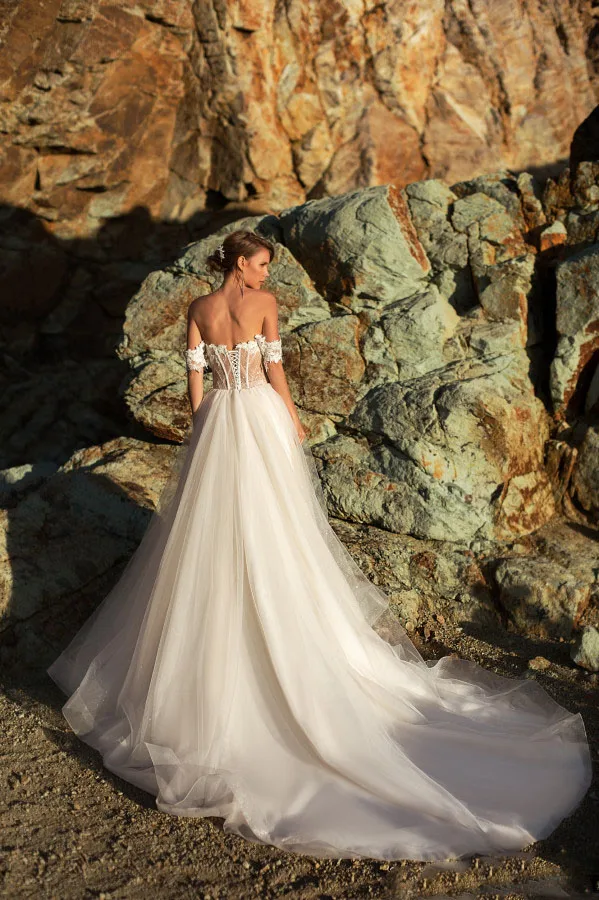 Vestido de noiva Милое Свадебное платье с открытыми плечами кружевное подвенечное платье цвета слоновой кости