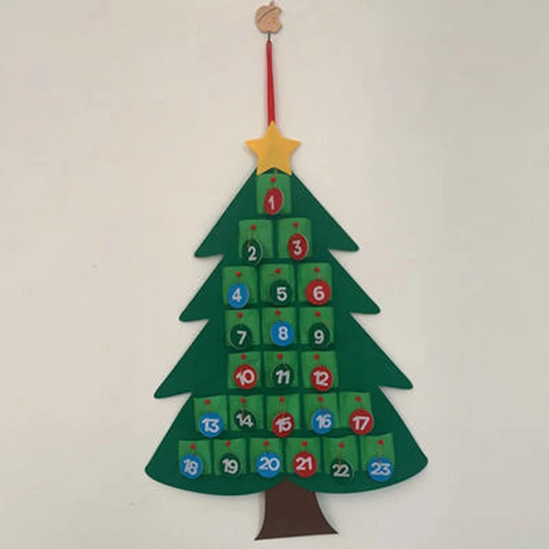 Fieltro árbol de Navidad,Goseare 24 Días de Fieltro Calendario de Adviento Árbol de Navidad Cuenta Atrás Adornos Colgantes con luz de Cuerda para Niños Decoraciones de Pared de Navidad 