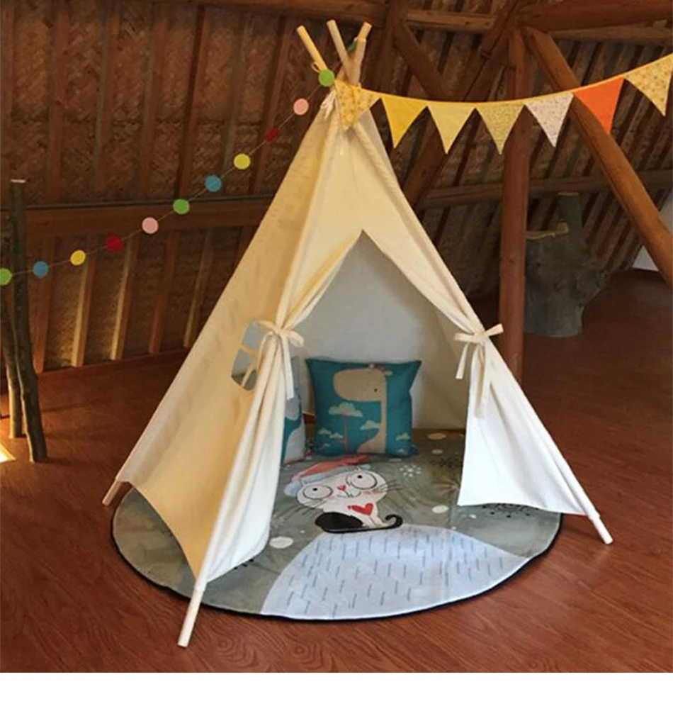 Детская портативная хлопковая складная палатка Tipi для помещений, Вигвама, треугольник, индийская детская палатка, маленький игровой домик