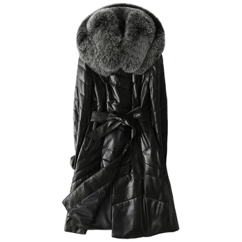 

Fox Fur Collar Real Genuine Leather Jacket Autumn Winter Coat Women Clothes 2020 Warm Sheepskin Down Coat Long Tops ZT4685