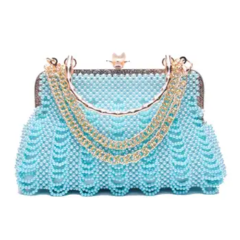 

HOT Ladies DIY Handbag Beaded Weave Faux Crystal Pearl Casual Tote Bags TI99