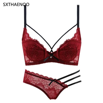 

SXTHAENOO Spring Summer Light Luxury Elegant Sexy Lace Gathered Deep V Woman Bra Set Intimates Dessous Lady Lingerie Set