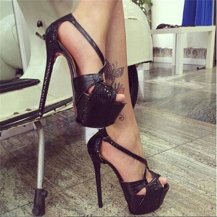 Olomm/Модные женские босоножки на платформе пикантные босоножки на высоком каблуке-шпильке элегантные черные вечерние туфли с открытым носком женская обувь американского размера плюс 5-15 - Цвет: D1974 Black