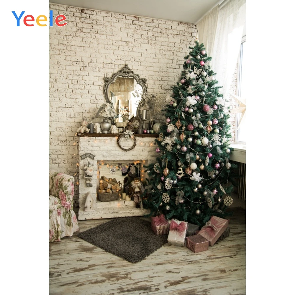 

Christmas Tree Fireplace Brick Wall Carpet Home Decoration Backdrop Photography Custom Photographic Background For Photo Studio
