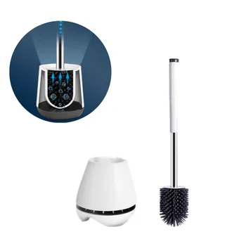 

White Set With Base TPR Silicone Toilet Brush Set For Toilet Splash-Proof Household Toilet With Base Soft Brush