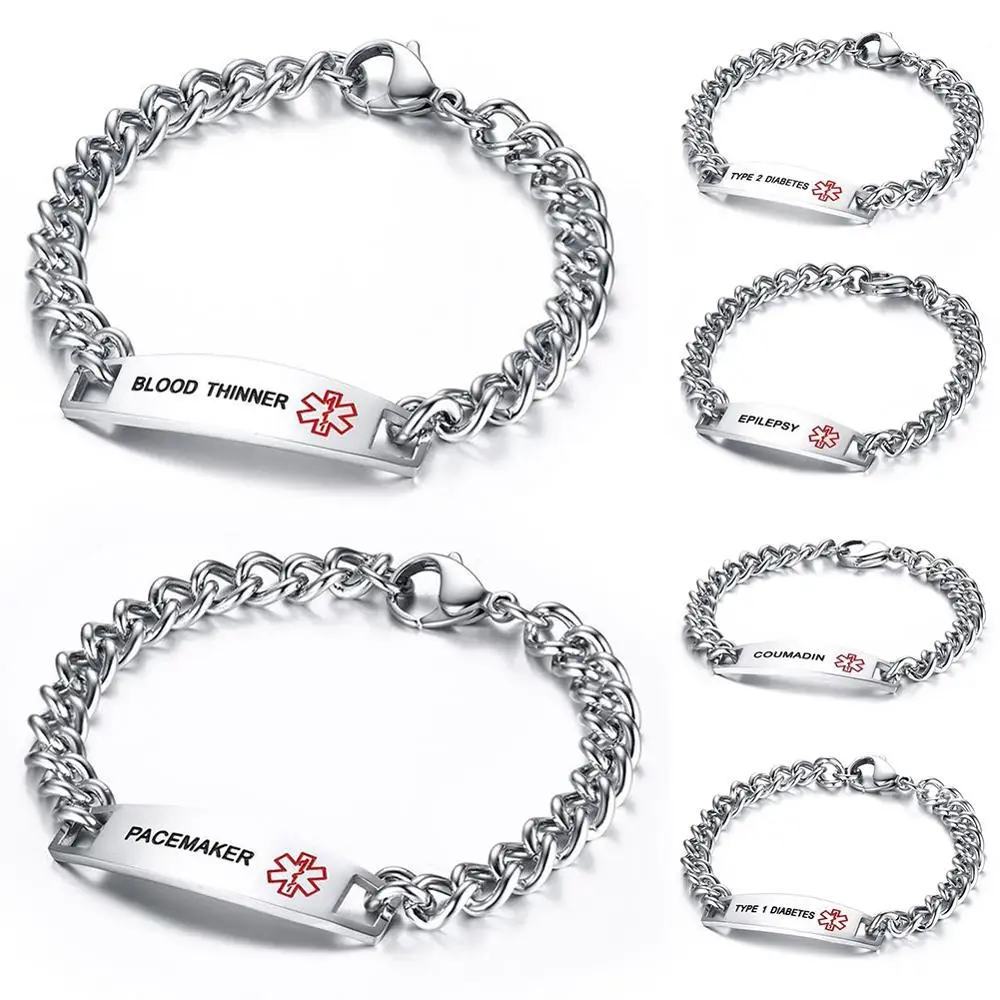 Модный мужской и женский браслет из нержавеющей стали с лазерной гравировкой для экстренной медицинской помощи, браслет с буквами 8,", браслет на запястье, браслет на цепочке, ювелирные изделия
