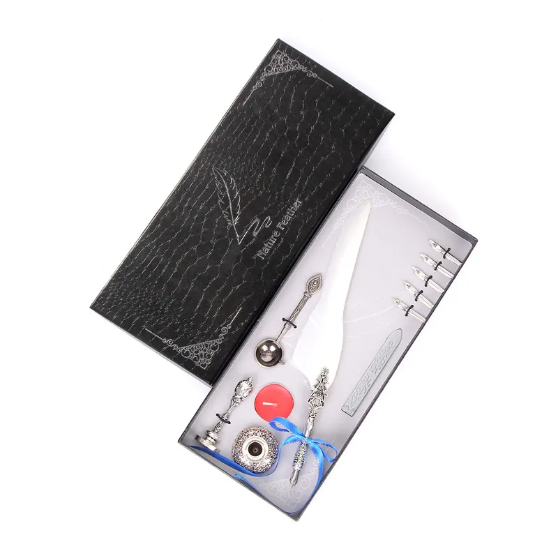 White New European Feather Pen Creative Business Gift Signature Pen Personality Design Multicolor Student High Quality Stationery Set - Цвет: White