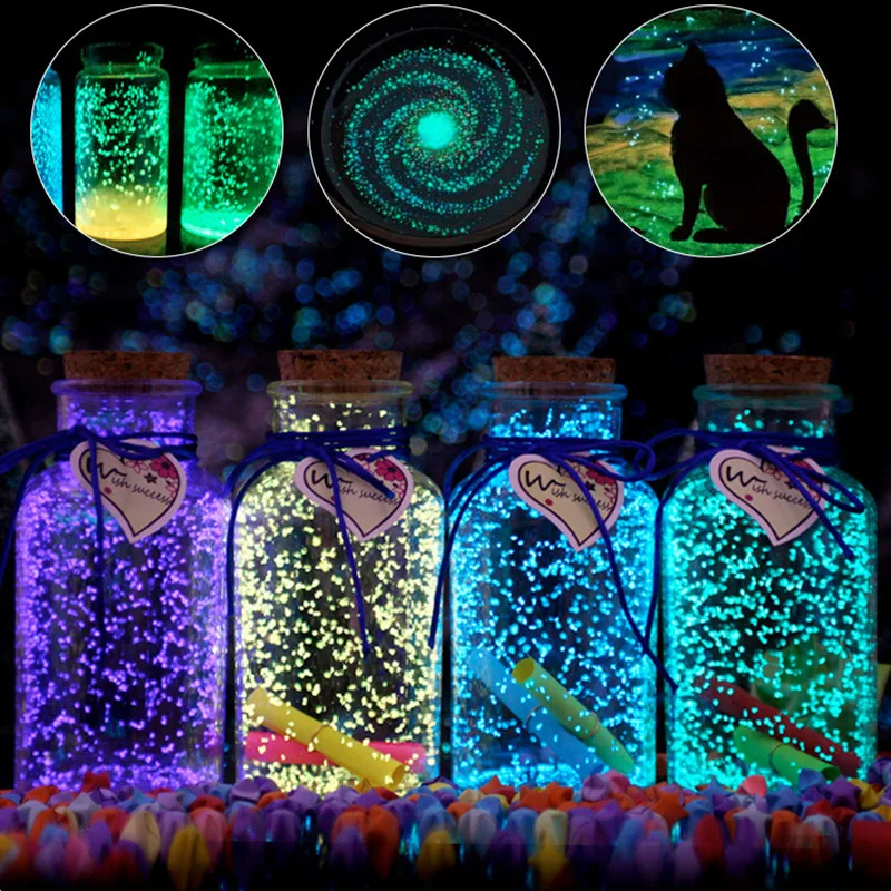 9 Colors 10g DIY Fluorescent Super Luminous Glow Pigment in the Dark Sand Powder Glowing Bright Gravel Noctilucent glow pigment powder