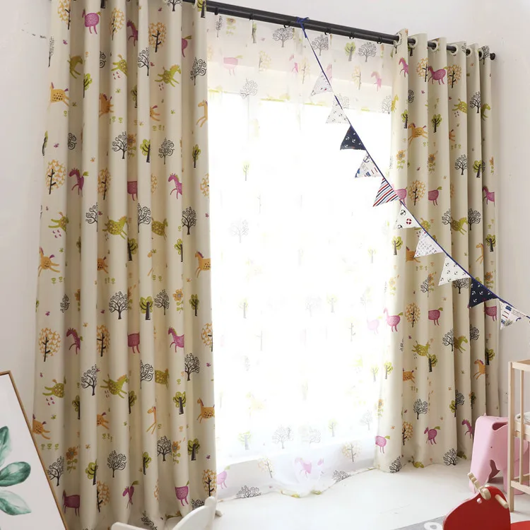 

Customization Cartoon Curtains for Living Dining Room Bedroom Printed Fabric Window Screen Pony Finished Children's Curtains