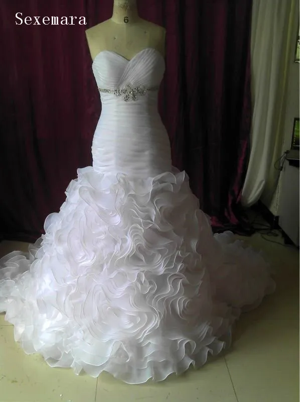 Настоящая фотография, Vestido De Noivalongo, с рюшами, из органзы, милое платье для свадьбы, длинное свадебное платье