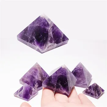 

1pc 40mm, 45mm, 50mm Wholesale Natural Reiki Chakra Carved dream Amethyst Crystal Pyramid for Fengshui Display