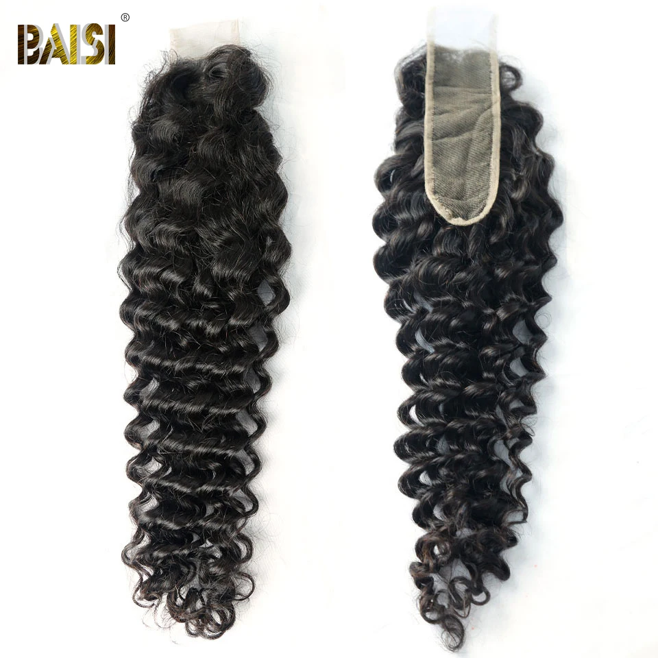 BAISI-extensiones de pelo brasileñas con ondas profundas, accesorio de pelo humano con cierre de encaje, 100%, 2x6, Envío Gratis